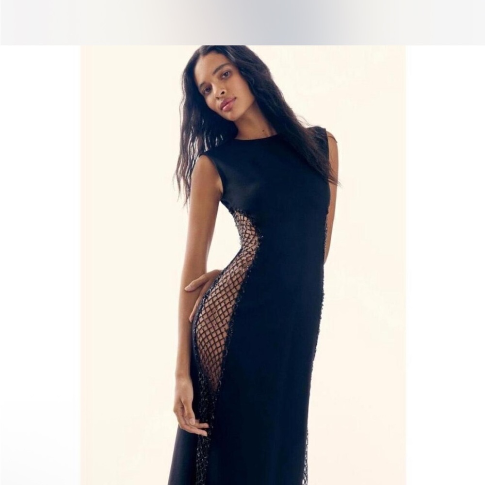 BNWT Delfi Collective Elegant Black Mesh Panel Dress sz XS